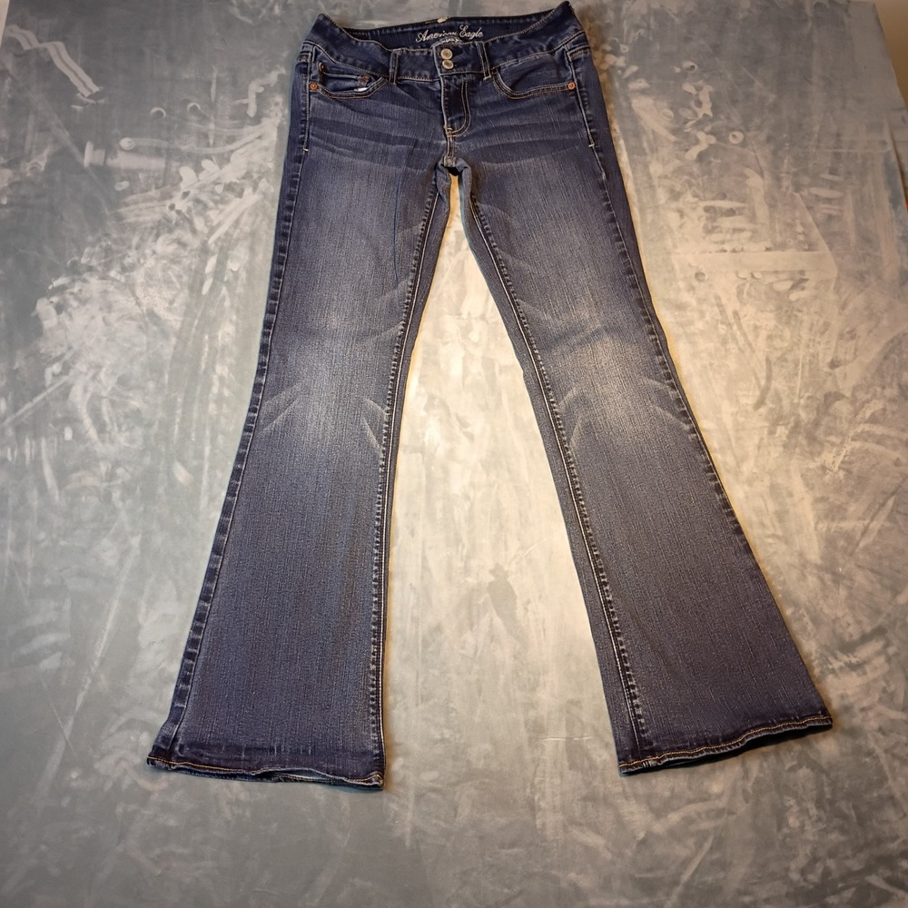 American Eagle Artist Flare Jeans Womens 6 Regular Super Stretch Dark Wash Denim